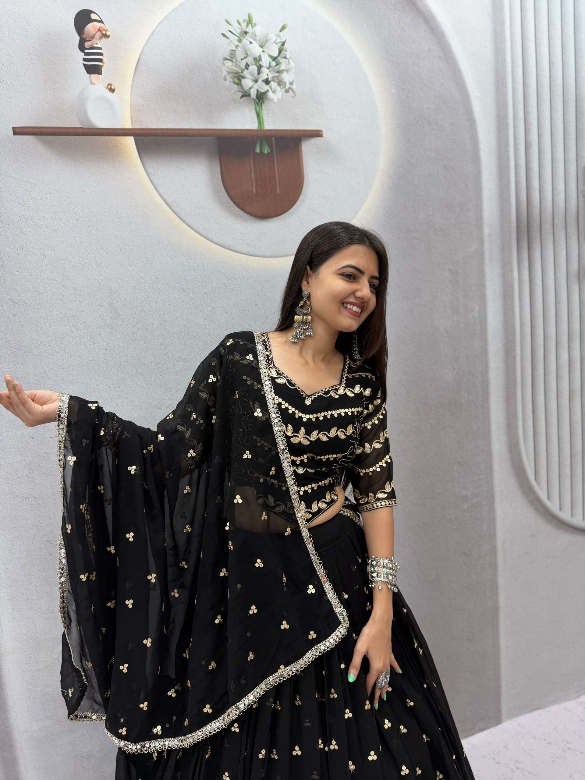 Classic and best Navratri Special wear black colour Fox Georgette fancy fabric Vintage Chaniya Choli wholesale in surat 339